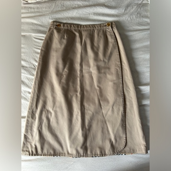 Vintage Burberrys Reversible A Line Cotton Beige Tartan Check Skirt UK 12 - Picture 12 of 16
